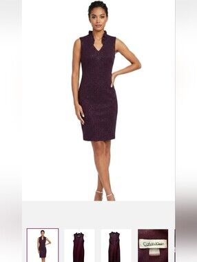 CALVIN KLEIN Burgundy Shimmer Sheath Dress